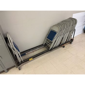 Lot of (3) Cafeteria Tables with (42) Chairs and Chair Storage Cart | Rig Fee $275