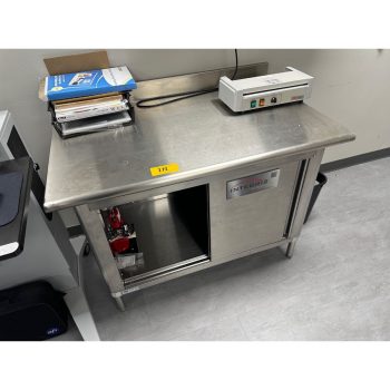 Lot of Stainless Steel Cabinet with Worktop and Husky Adjustable Height Table | Rig Fee $100