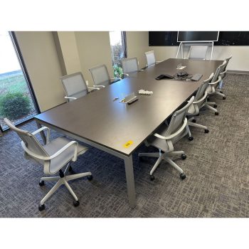 Lot of Conference Table (Approx. 5' x 14') with (10) Chairs and Polycom Conference | Rig Fee $250
