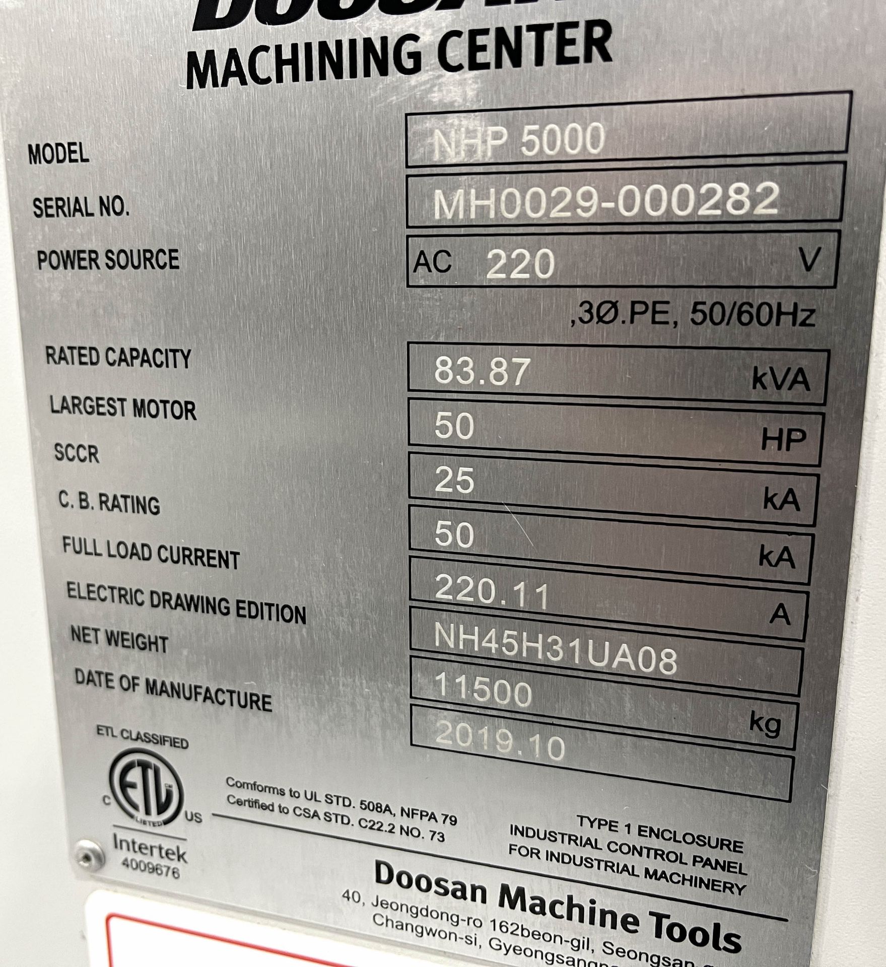 2019 Doosan Model NHP 5000 Dual Pallet CNC Horizontal Machining Center - Image 21